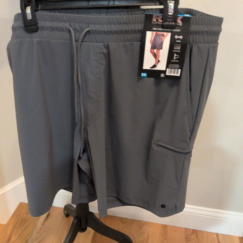 RBX Active Men's Woven Workout Shorts Charcoal Gray Elastic Waist Size XXL New